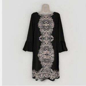 Madison Leigh Black White Floral Stamp Stretch Sheath Dress Size 10 Elegant